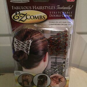 EZ Combs Stretchable Double Comb Silver and Brown Hair NEW